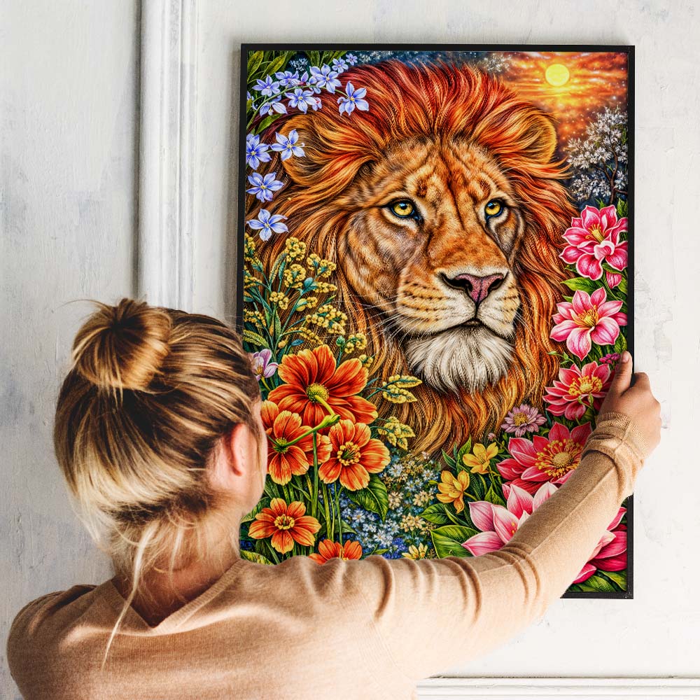 5D Diamond Painting – Löwe Kaelion im Blütenfeuer
