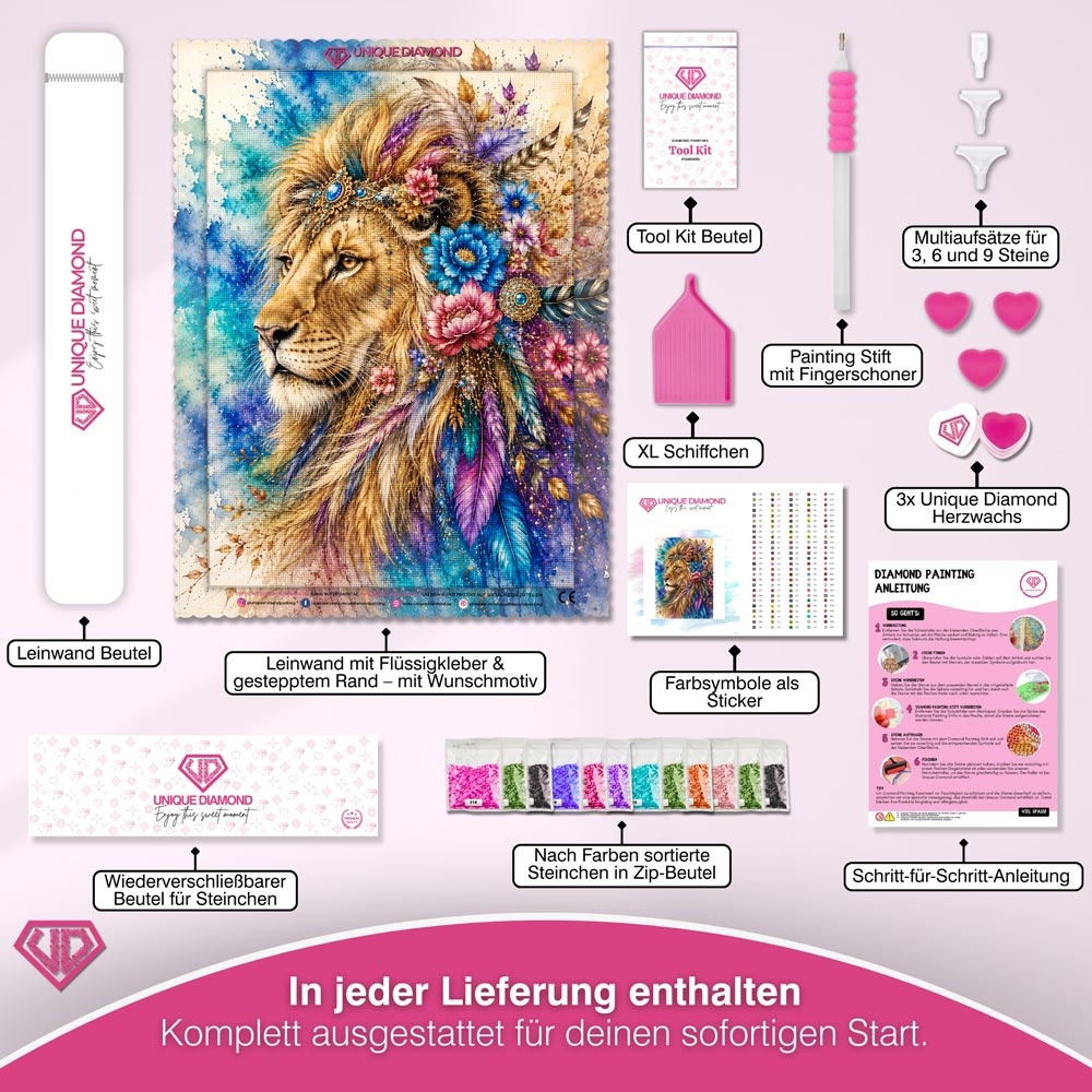 5D Diamond Painting – Löwe der Federkrone