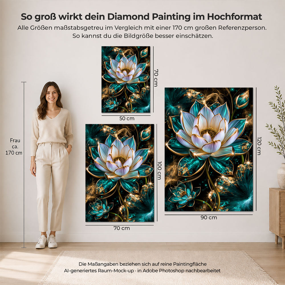 5D Diamond Painting – Lotusglanz in Türkis & Gold