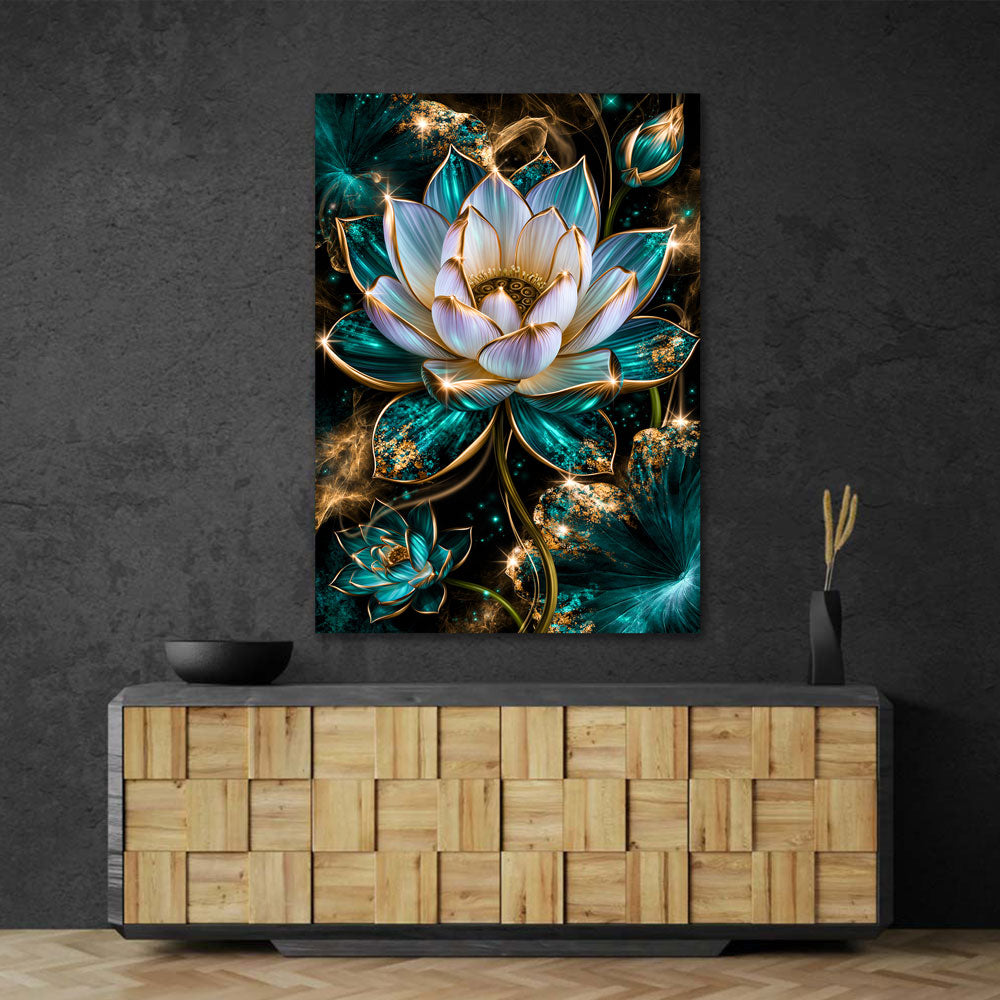5D Diamond Painting – Lotusglanz in Türkis & Gold