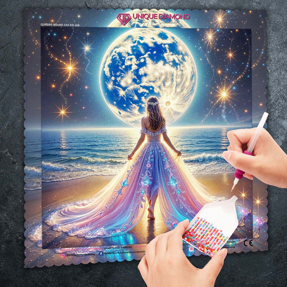 5D Diamond Painting – Luna auf dem Sternenstrand Unique-Diamond