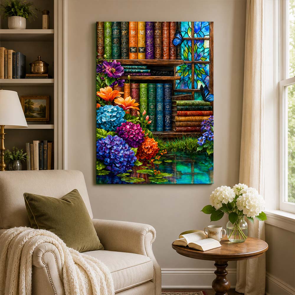 5D Diamond Painting – Magische Bibliothek der Blütenträume