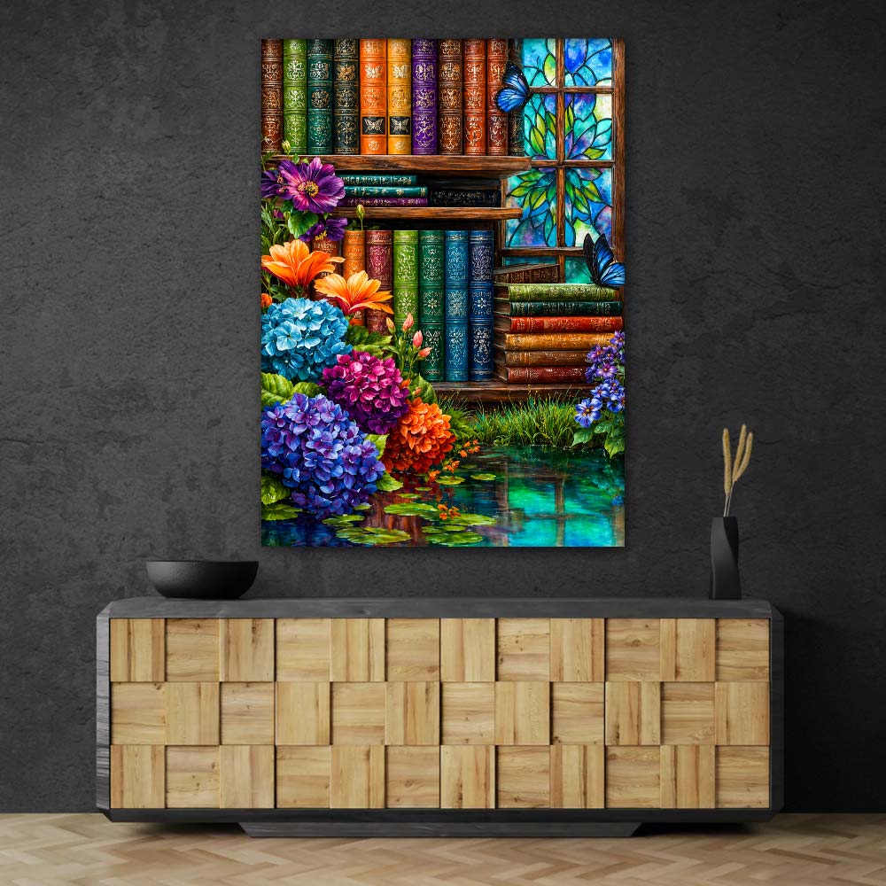 5D Diamond Painting – Magische Bibliothek der Blütenträume