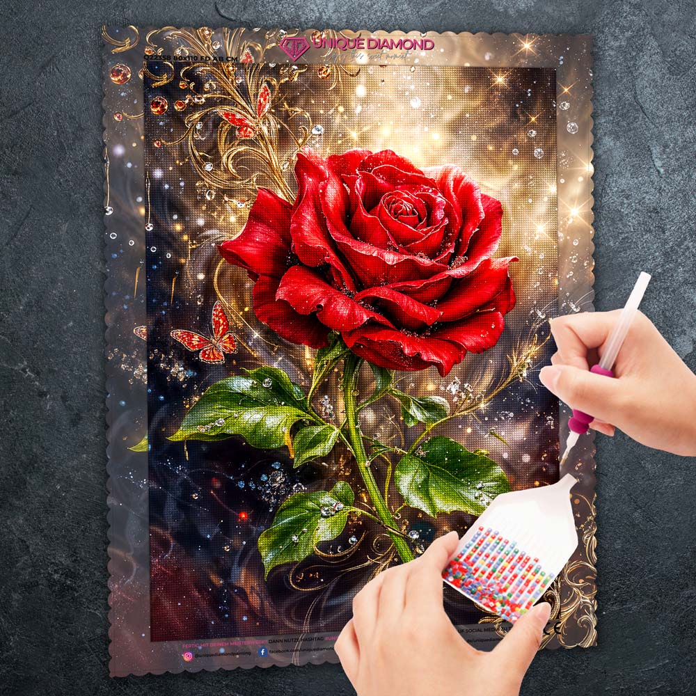 5D Diamond Painting – Magische Rubinrose
