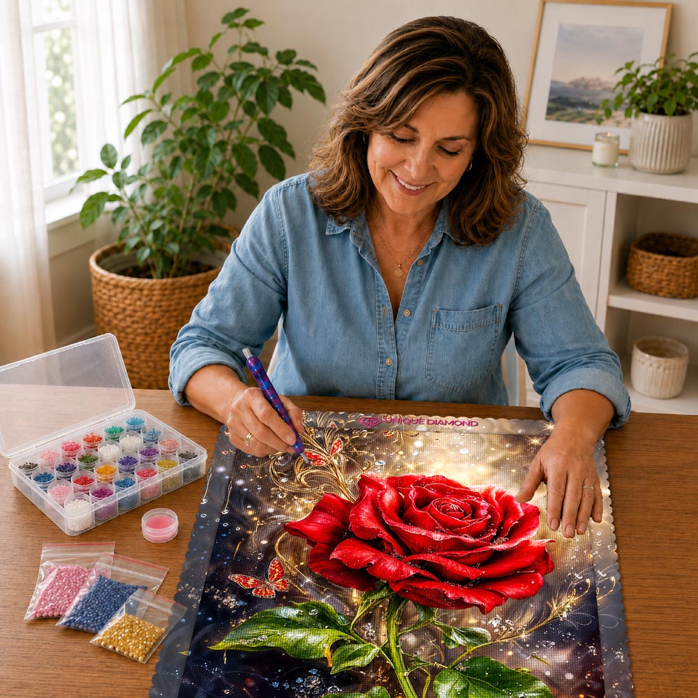 5D Diamond Painting – Magische Rubinrose