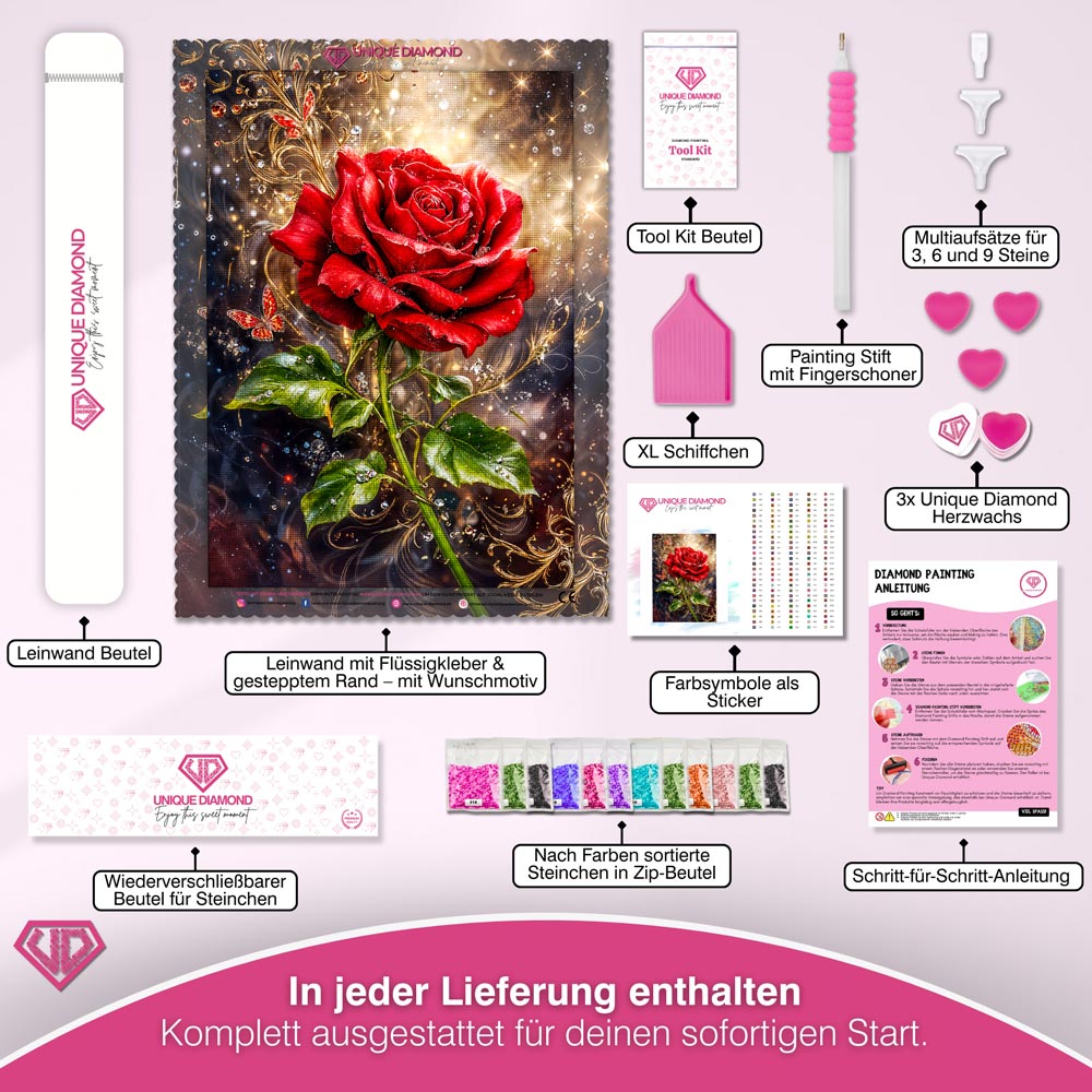 5D Diamond Painting – Magische Rubinrose