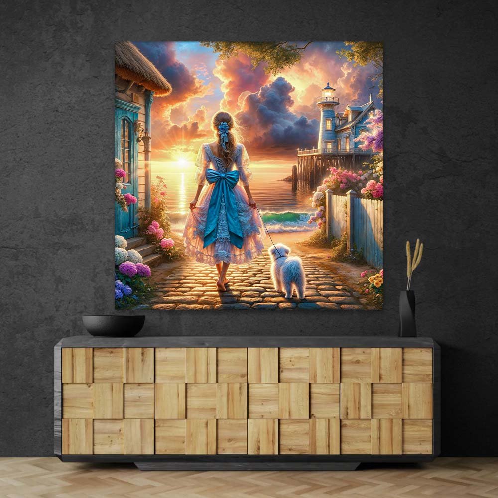 5D Diamond Painting – Marlenes Spaziergang im Abendlicht, Unique-Diamond