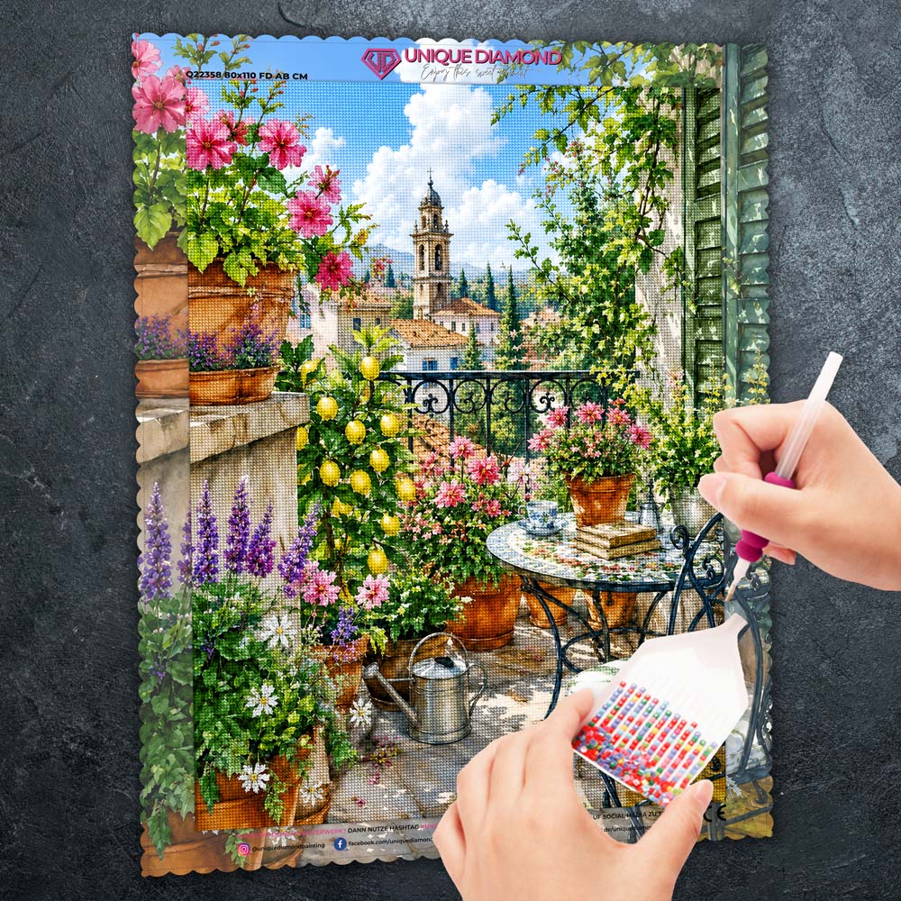 5D Diamond Painting – Mediterrane Blütenterrasse