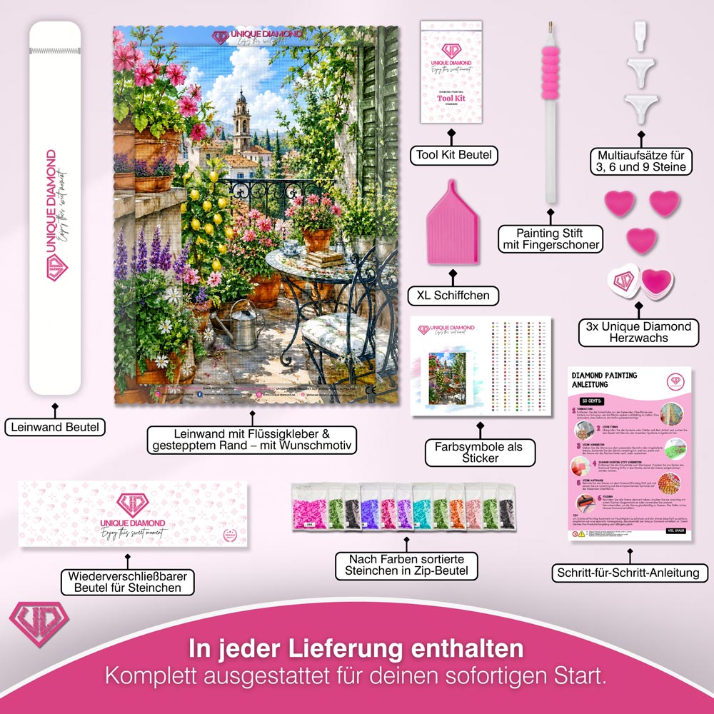 5D Diamond Painting – Mediterrane Blütenterrasse