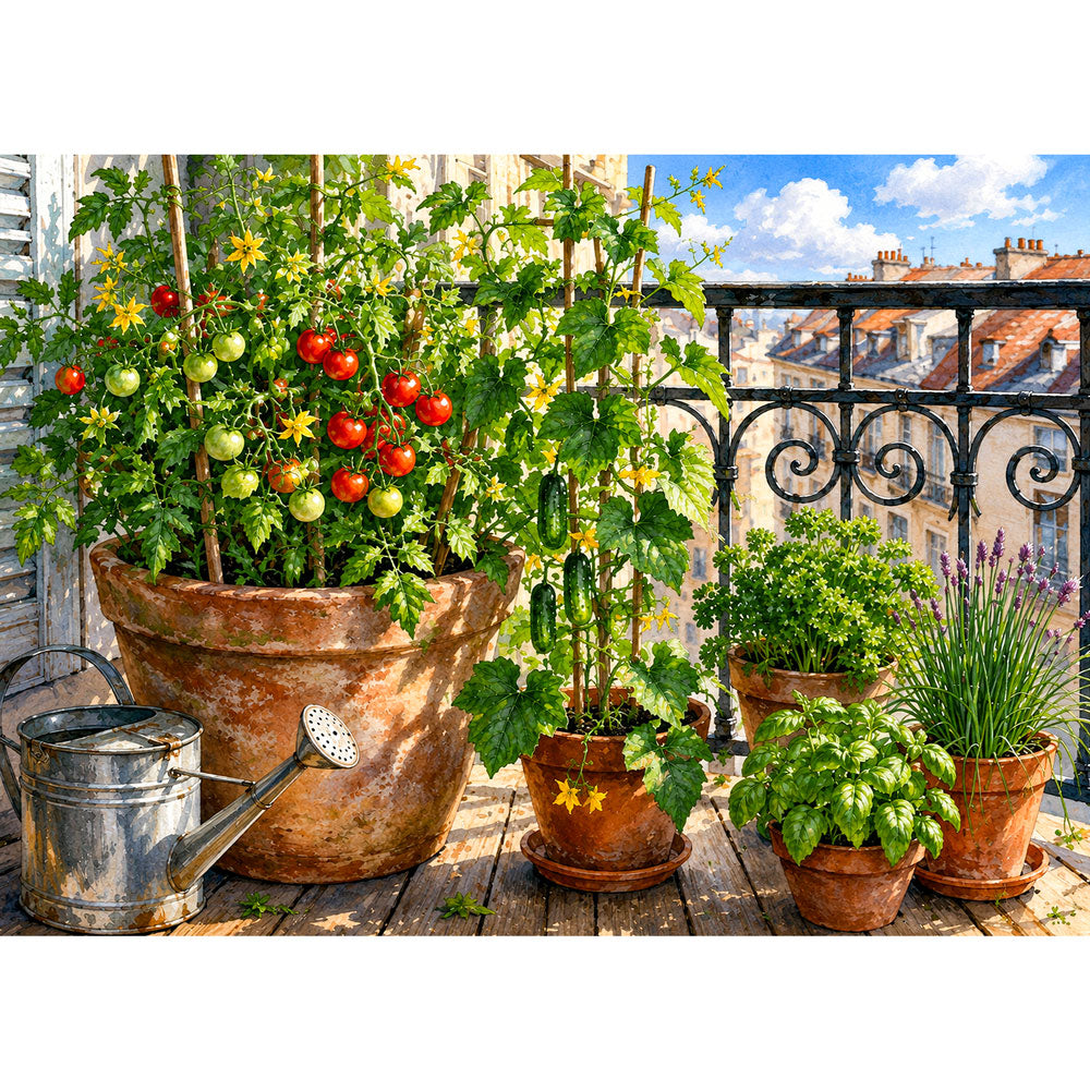 5D Diamond Painting – Mediterraner Balkongarten | Unique Diamond