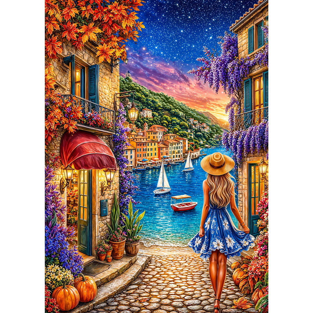 5D Diamond Painting – Mediterraner Hafen, Unique-Diamond