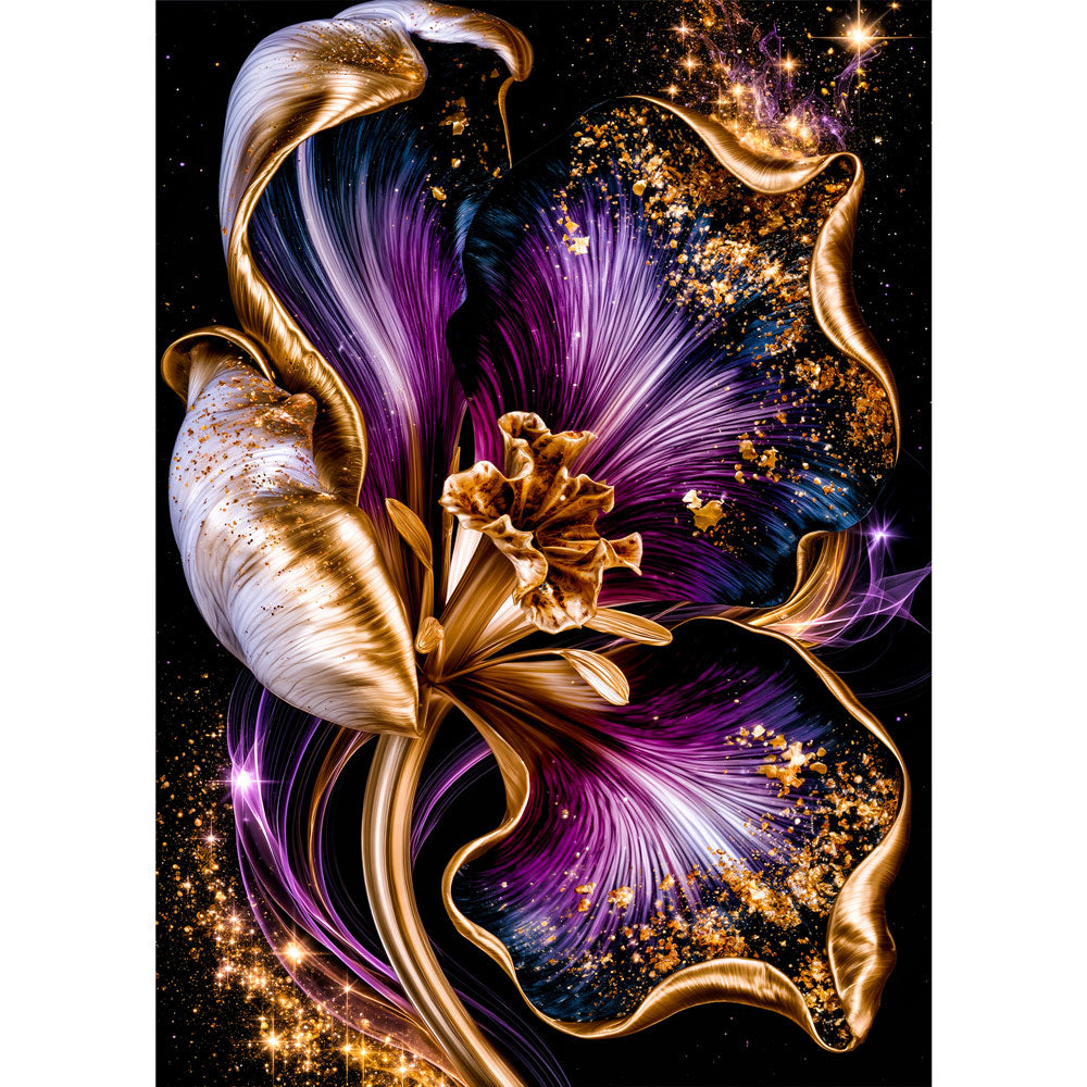 5D Diamond Painting – Mitternachtsblüte in Violett & Gold | Unique Diamond