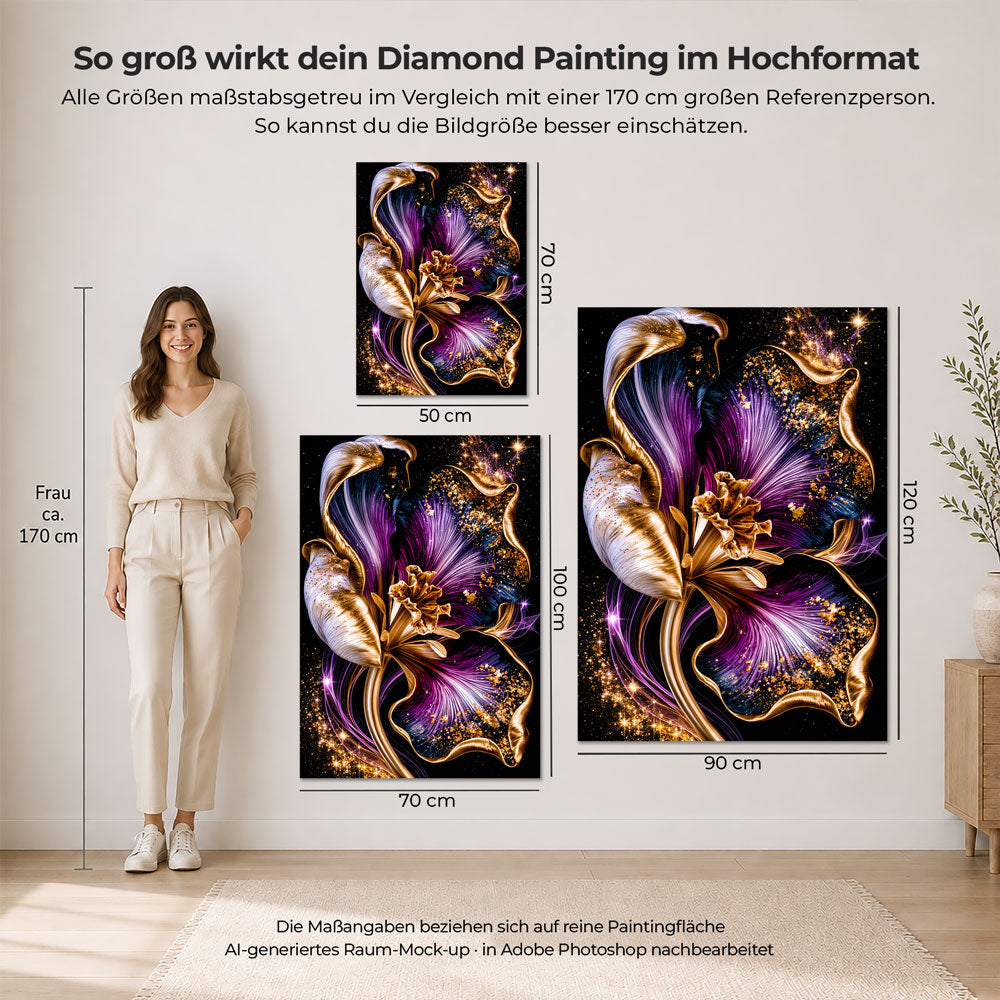 5D Diamond Painting – Mitternachtsblüte in Violett & Gold