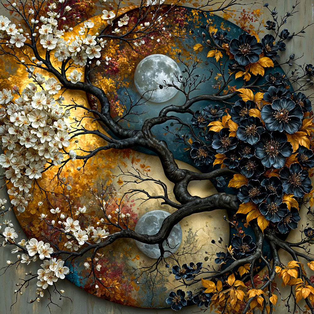 5D Diamond Painting – Mondblüten der Dualität | Unique Diamond