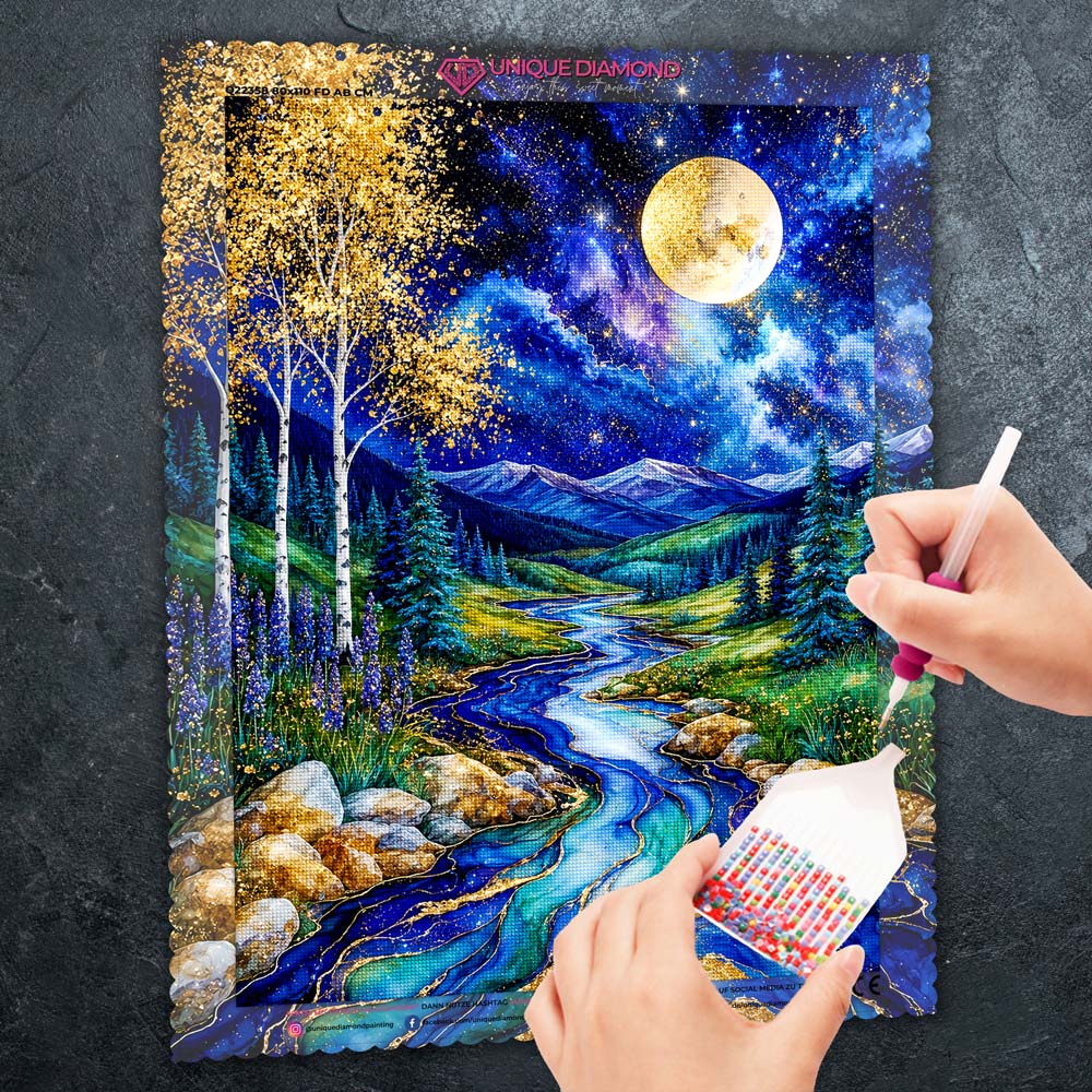 5D Diamond Painting – Mondfluss der Ewigkeit