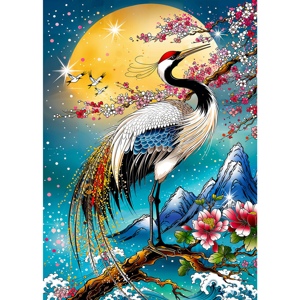 5D Diamond Painting – Mondkranich der Blütenberge | Unique Diamond