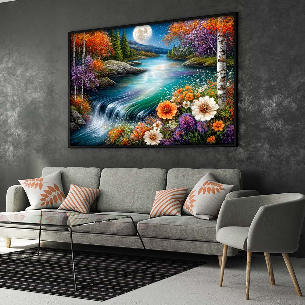 5D Diamond Painting – Mondlicht über Blütenkaskaden