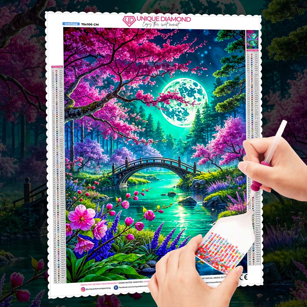 5D Diamond Painting – Mondlicht über Kirschträumen, unique-diamond