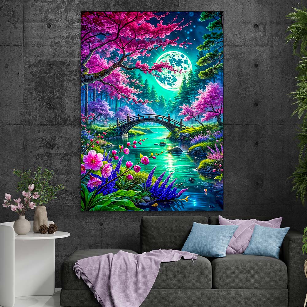 5D Diamond Painting – Mondlicht über Kirschträumen, unique-diamond