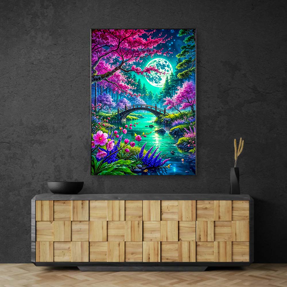 5D Diamond Painting – Mondlicht über Kirschträumen, unique-diamond