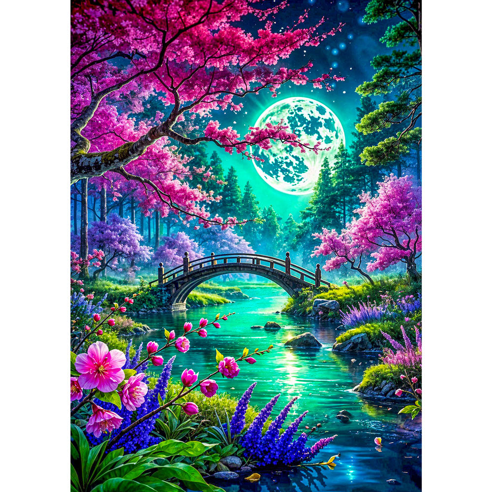 5D Diamond Painting – Mondlicht über Kirschträumen, unique-diamond