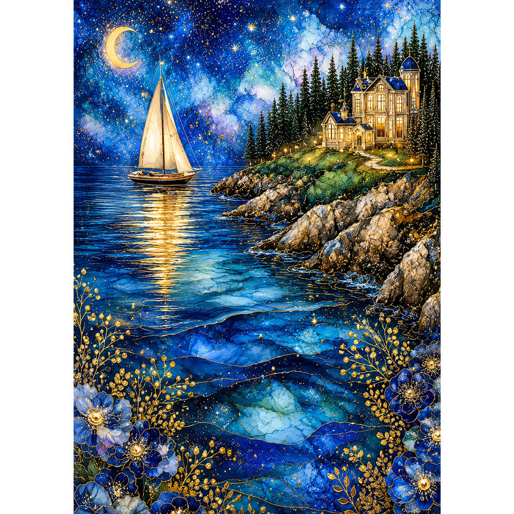 5D Diamond Painting – Mondlicht über dem Azurkap | Unique Diamond