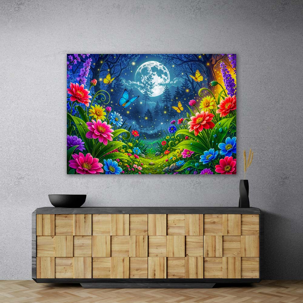 5D Diamond Painting – Mondlichtzauber im Blütenhain, Unique-Diamond