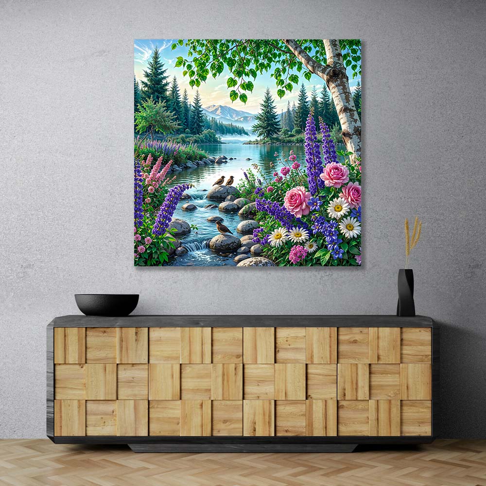 5D Diamond Painting – Morgen am Blütensee, Unique-Diamond