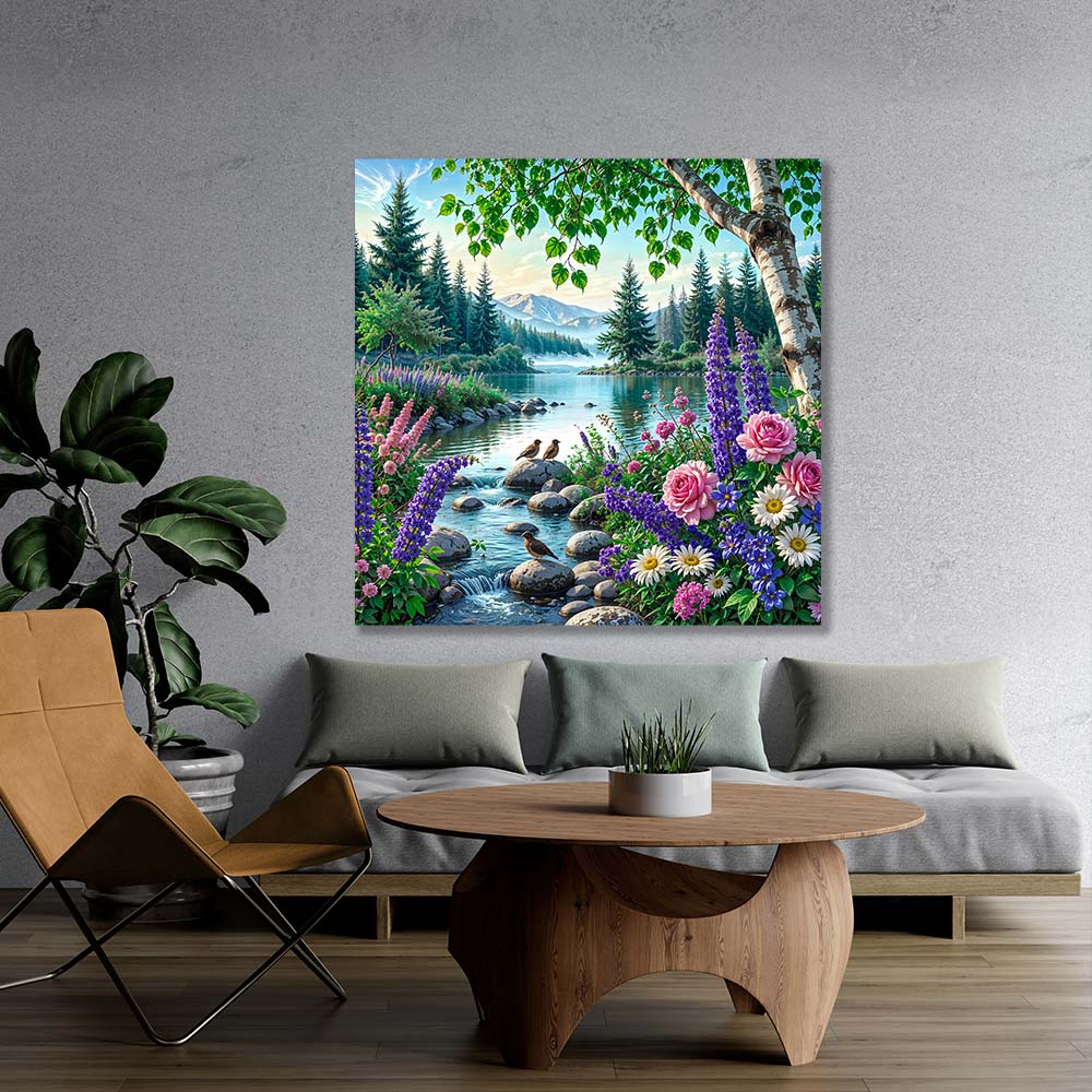 5D Diamond Painting – Morgen am Blütensee, Unique-Diamond