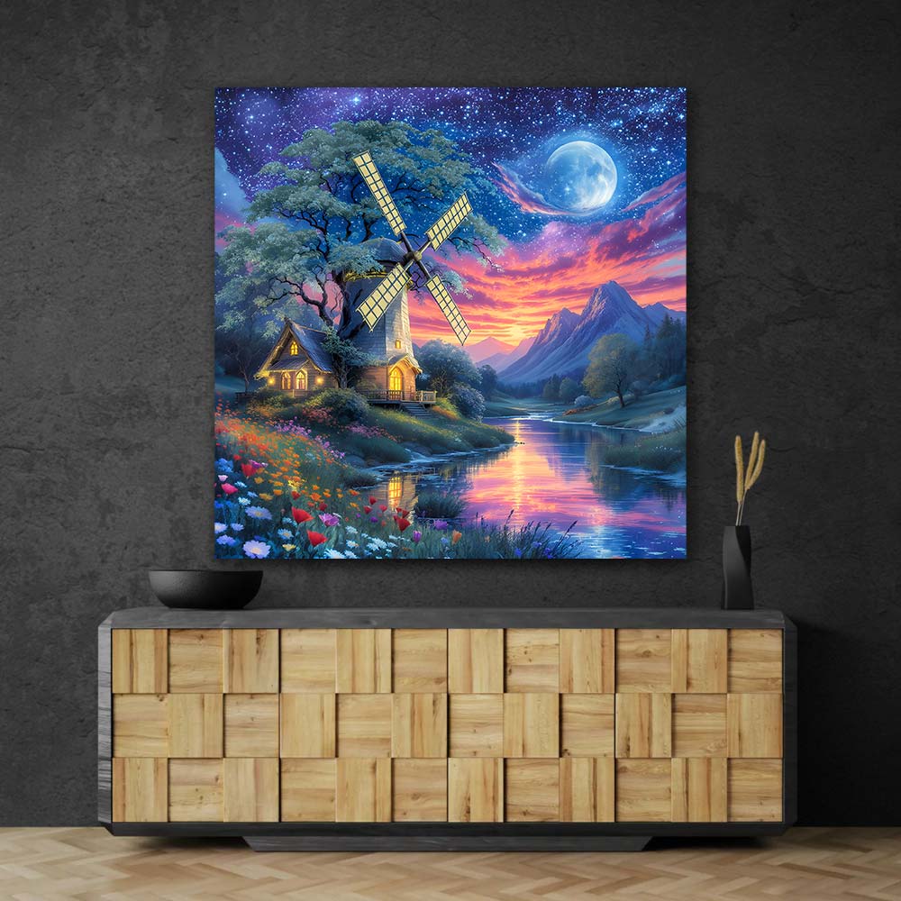 5D Diamond Painting – Mühlenzauber im Abendlicht Unique-Diamond