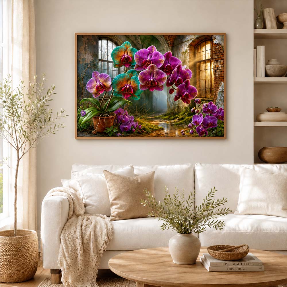 5D Diamond Painting – Orchideen im Echo der Ruinen