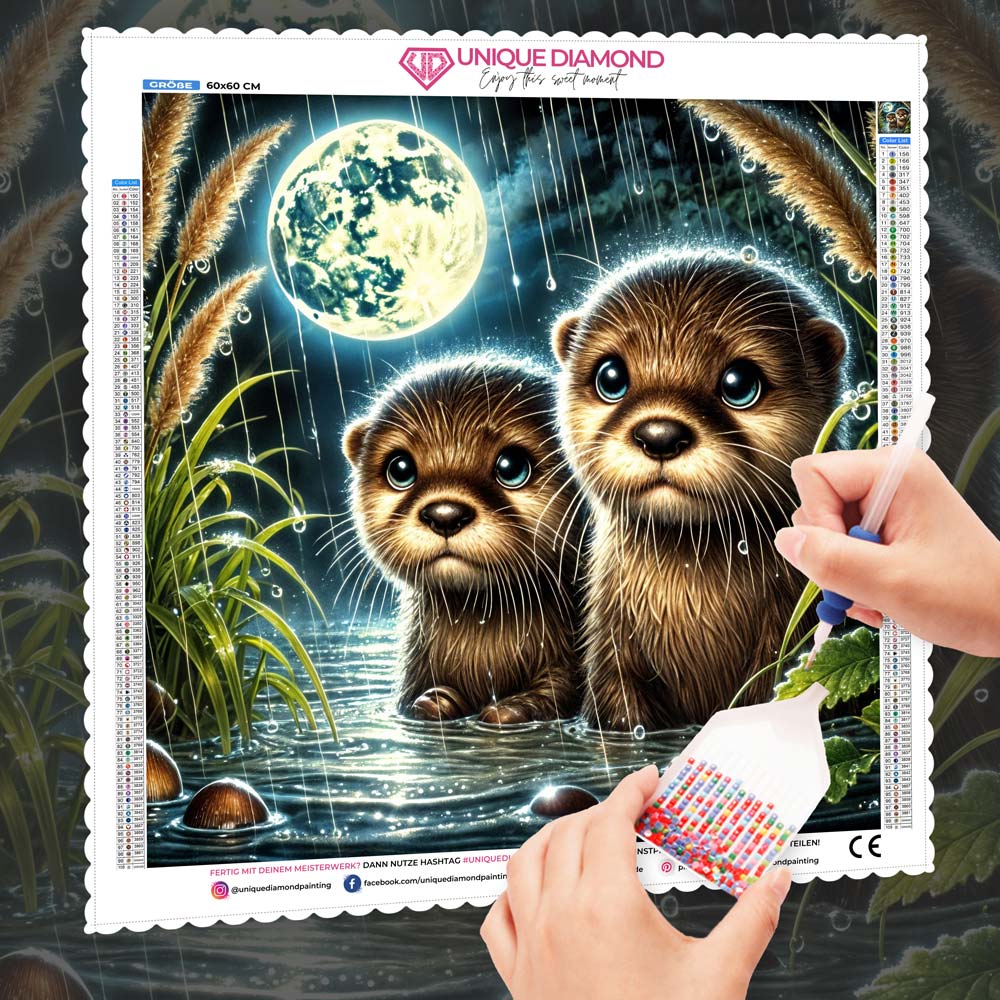 5D Diamond Painting – Otterträume im Mondlicht, Unique-Diamond