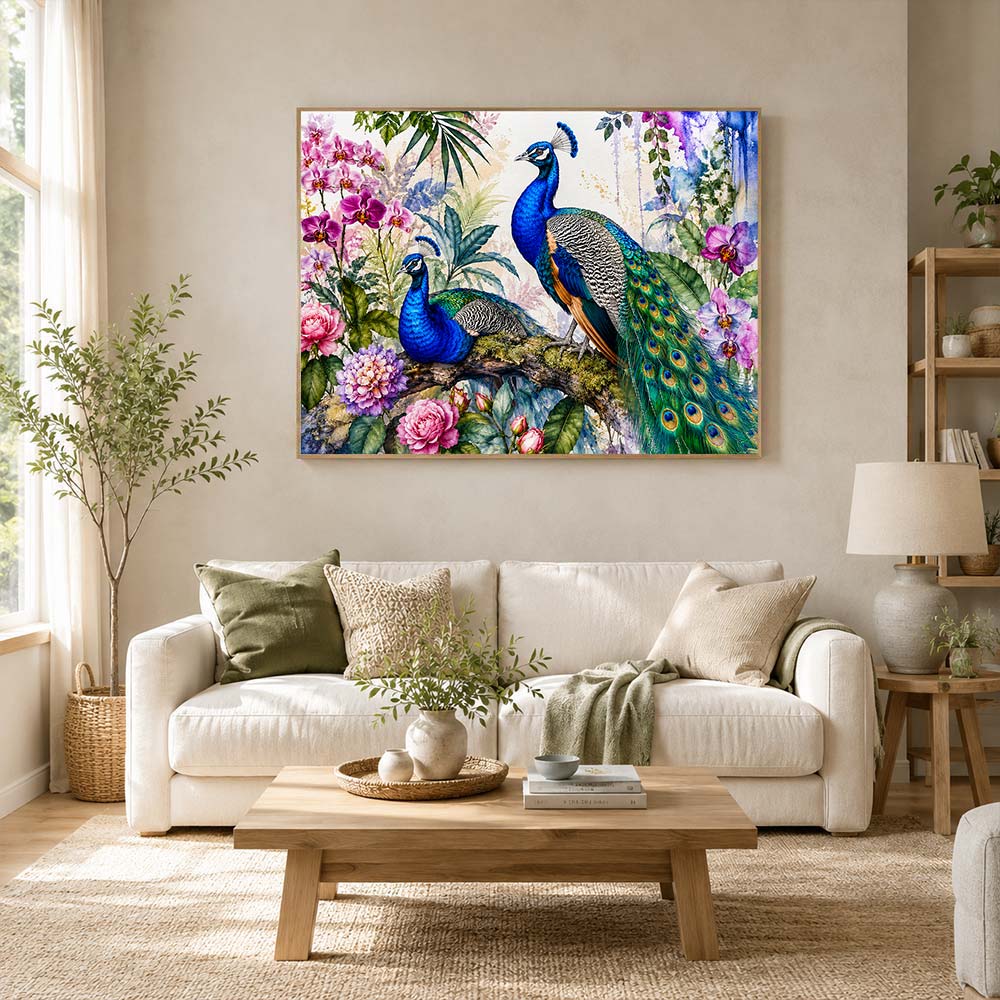 5D Diamond Painting – Pfauenpracht im Blütengarten