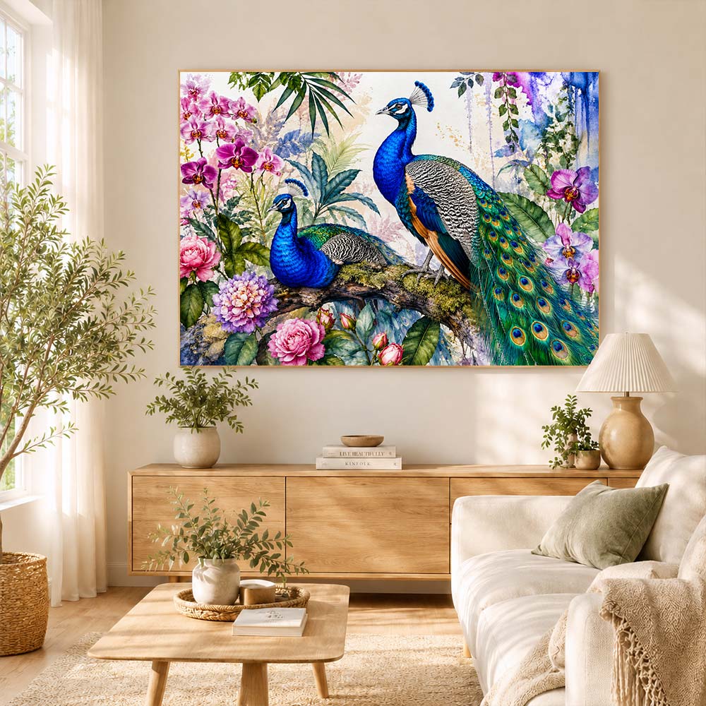 5D Diamond Painting – Pfauenpracht im Blütengarten