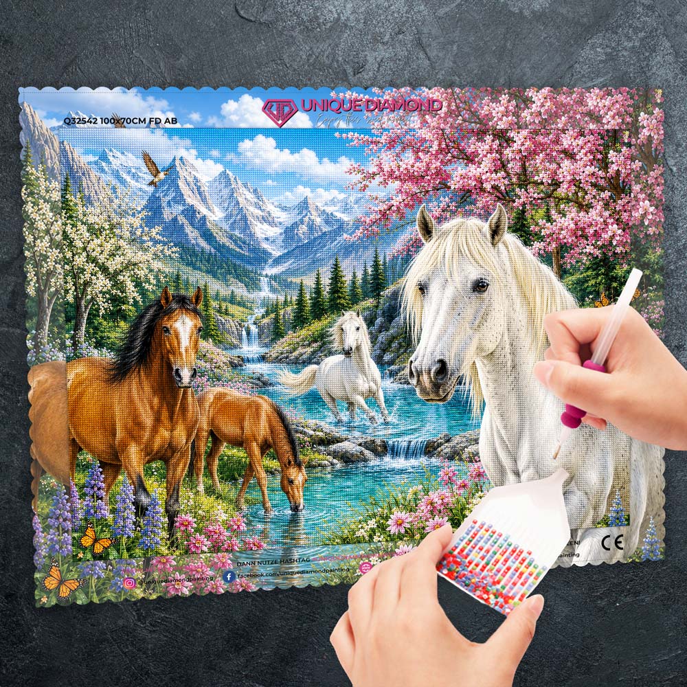 5D Diamond Painting – Pferdeparadies der Bergblüten