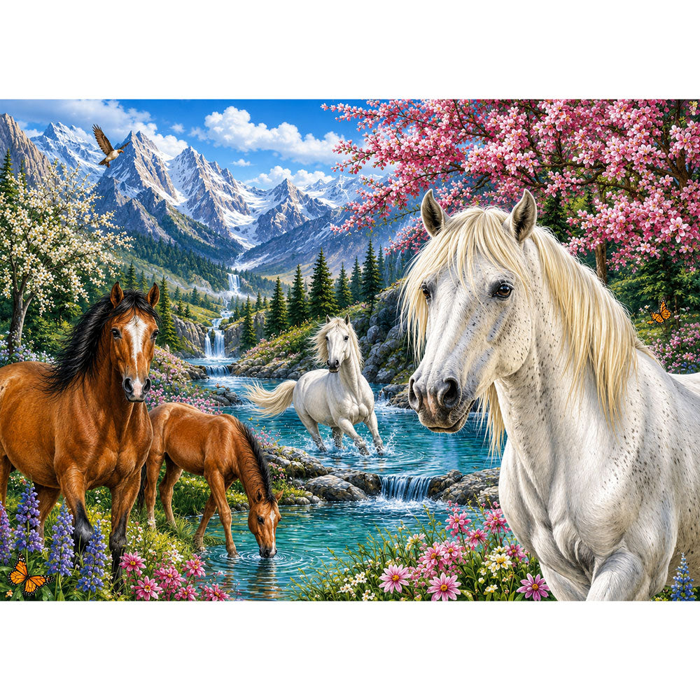 5D Diamond Painting – Pferdeparadies der Bergblüten | Unique Diamond