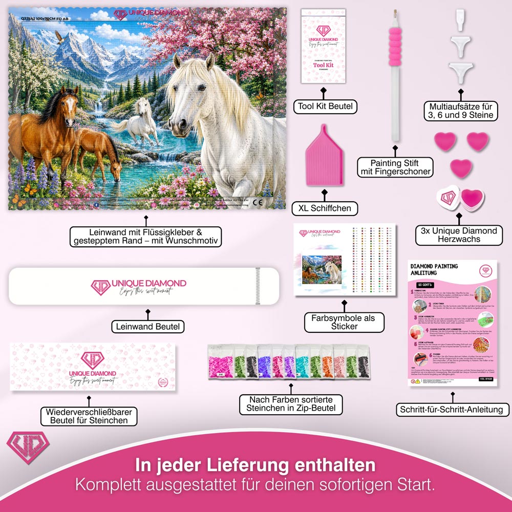 5D Diamond Painting – Pferdeparadies der Bergblüten