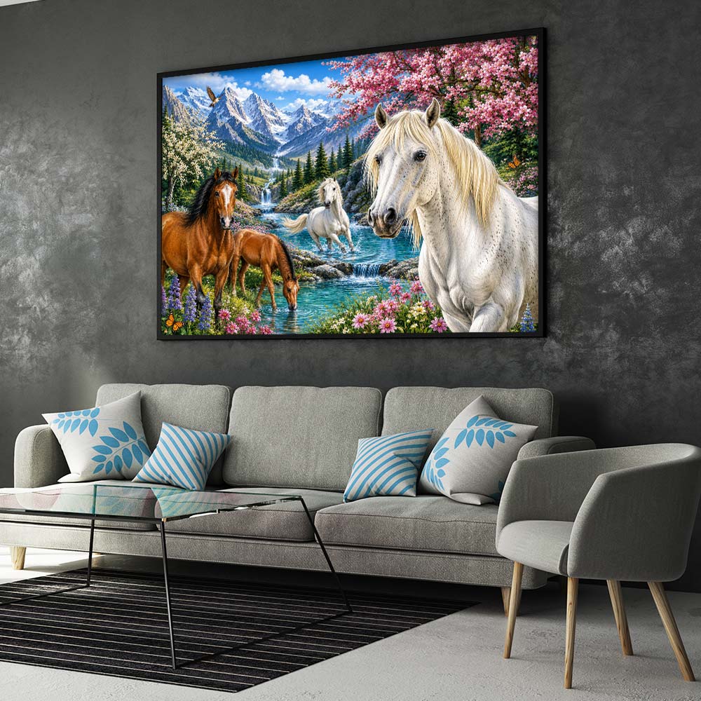 5D Diamond Painting – Pferdeparadies der Bergblüten