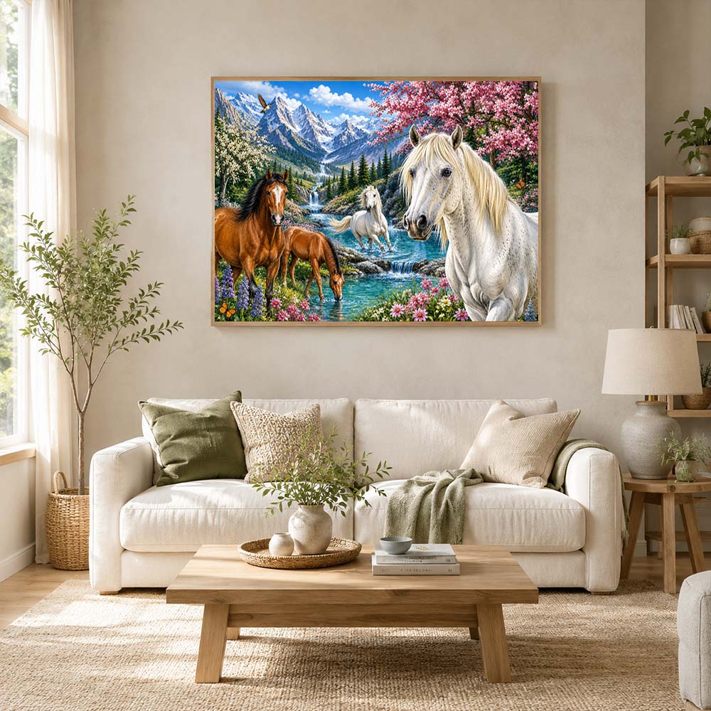 5D Diamond Painting – Pferdeparadies der Bergblüten