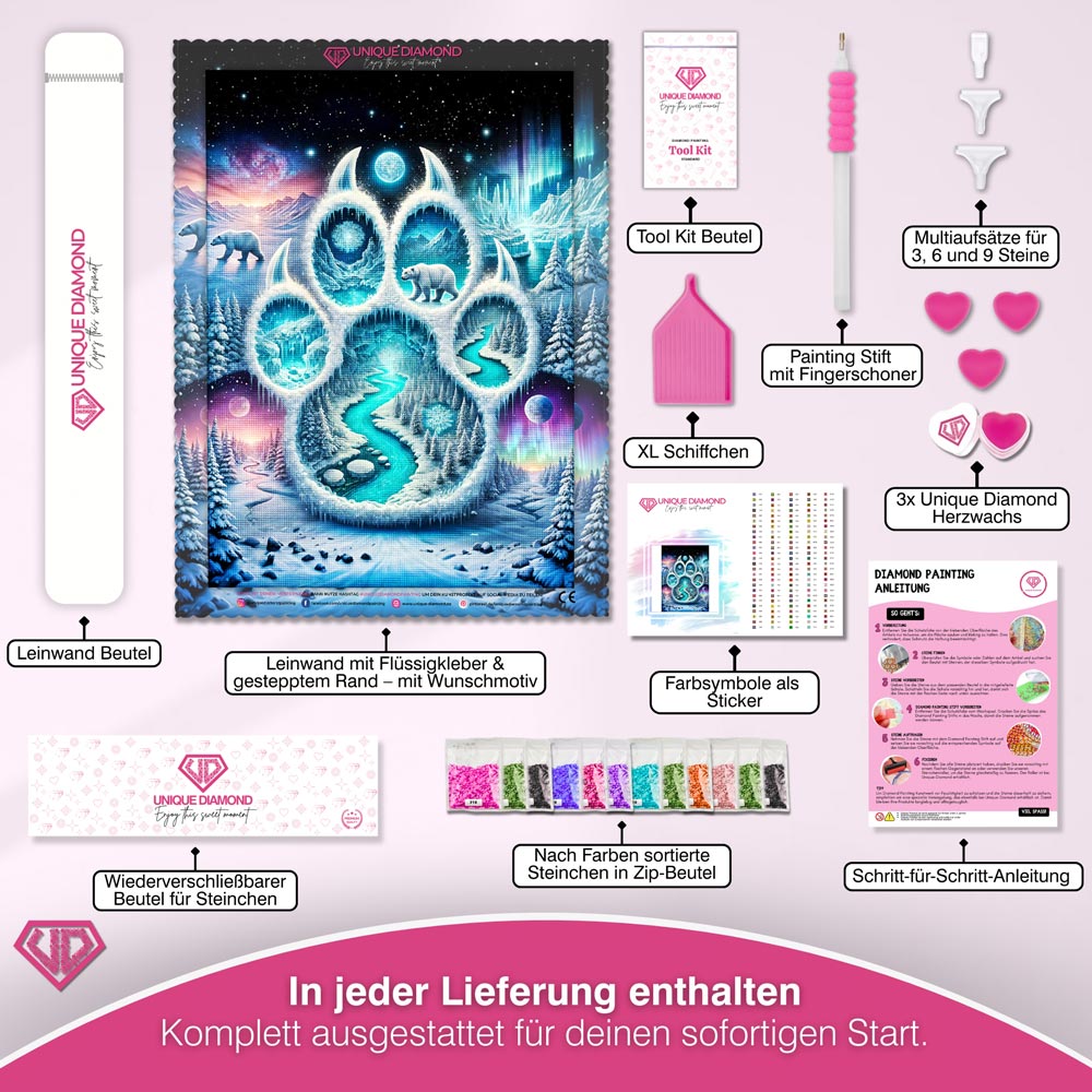 5D Diamond Painting – Pfotenspur des Nordlichts Unique-Diamond
