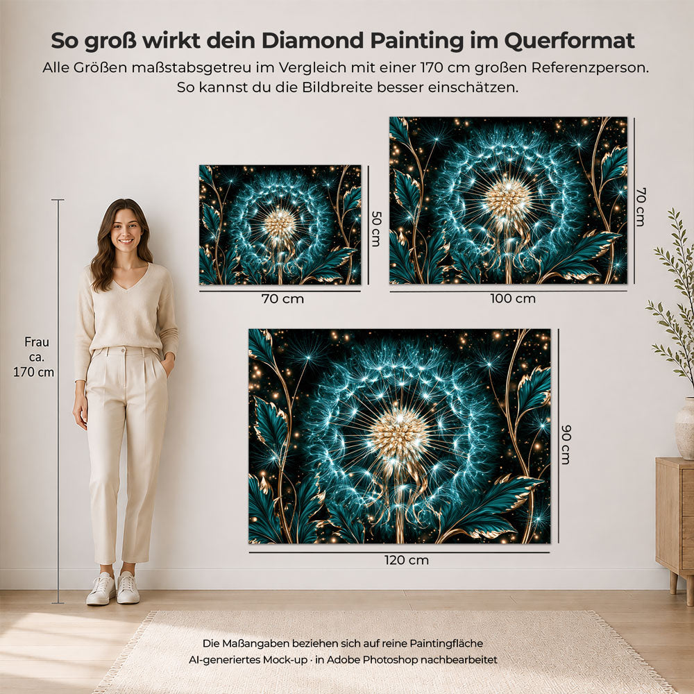 5D Diamond Painting – Pusteblume Aurelia im Türkislicht