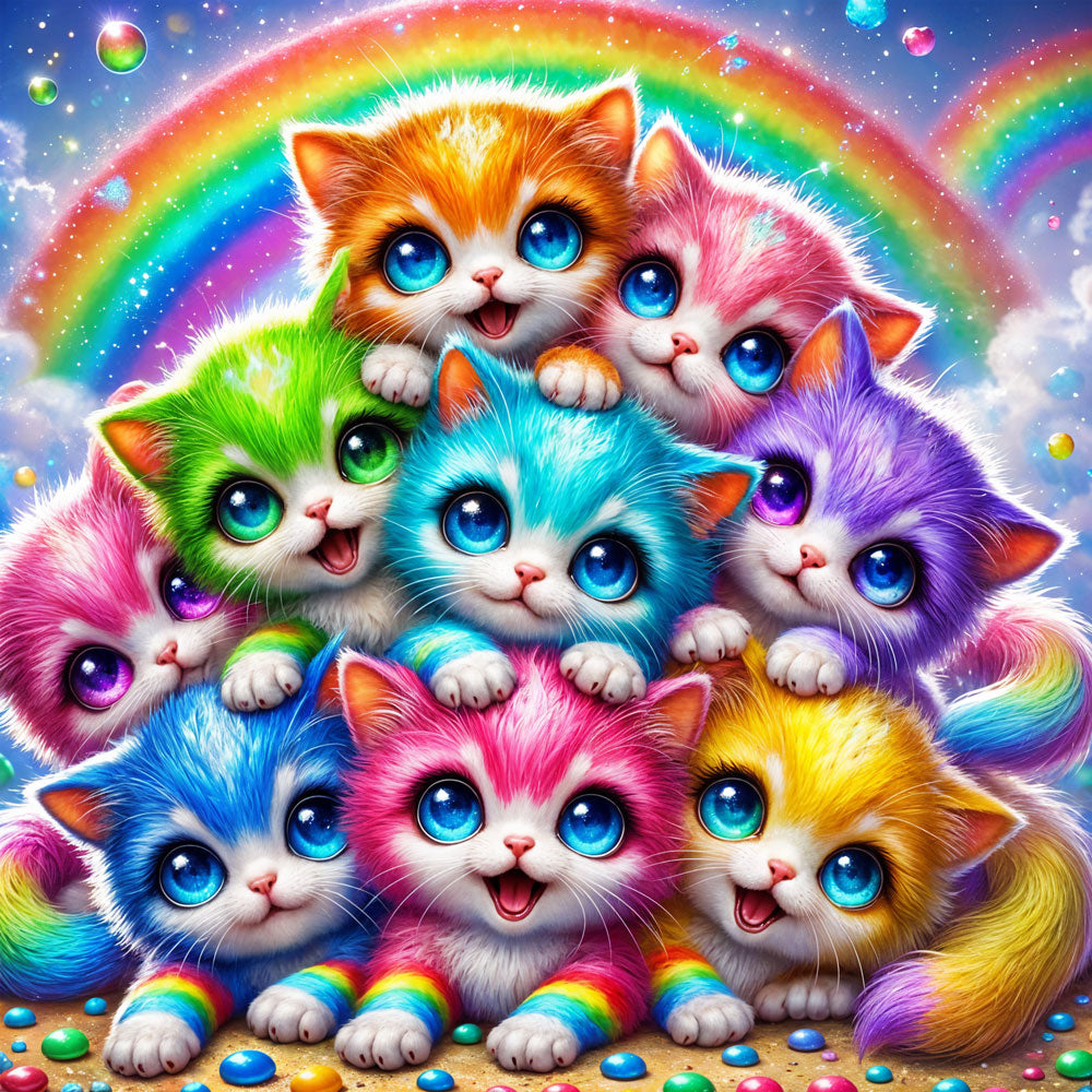 5D Diamond Painting – Rainbow Purrfection, Unique-Diamond