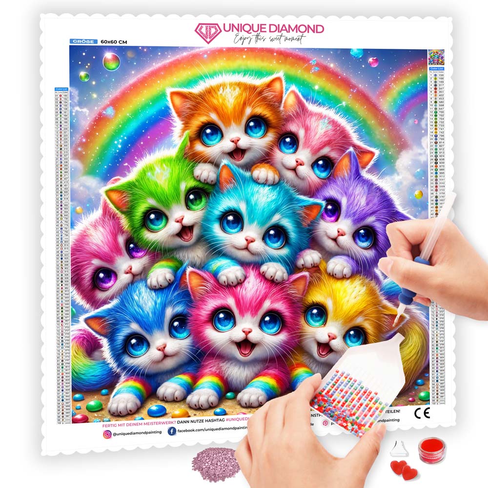 5D Diamond Painting – Rainbow Purrfection, Unique-Diamond