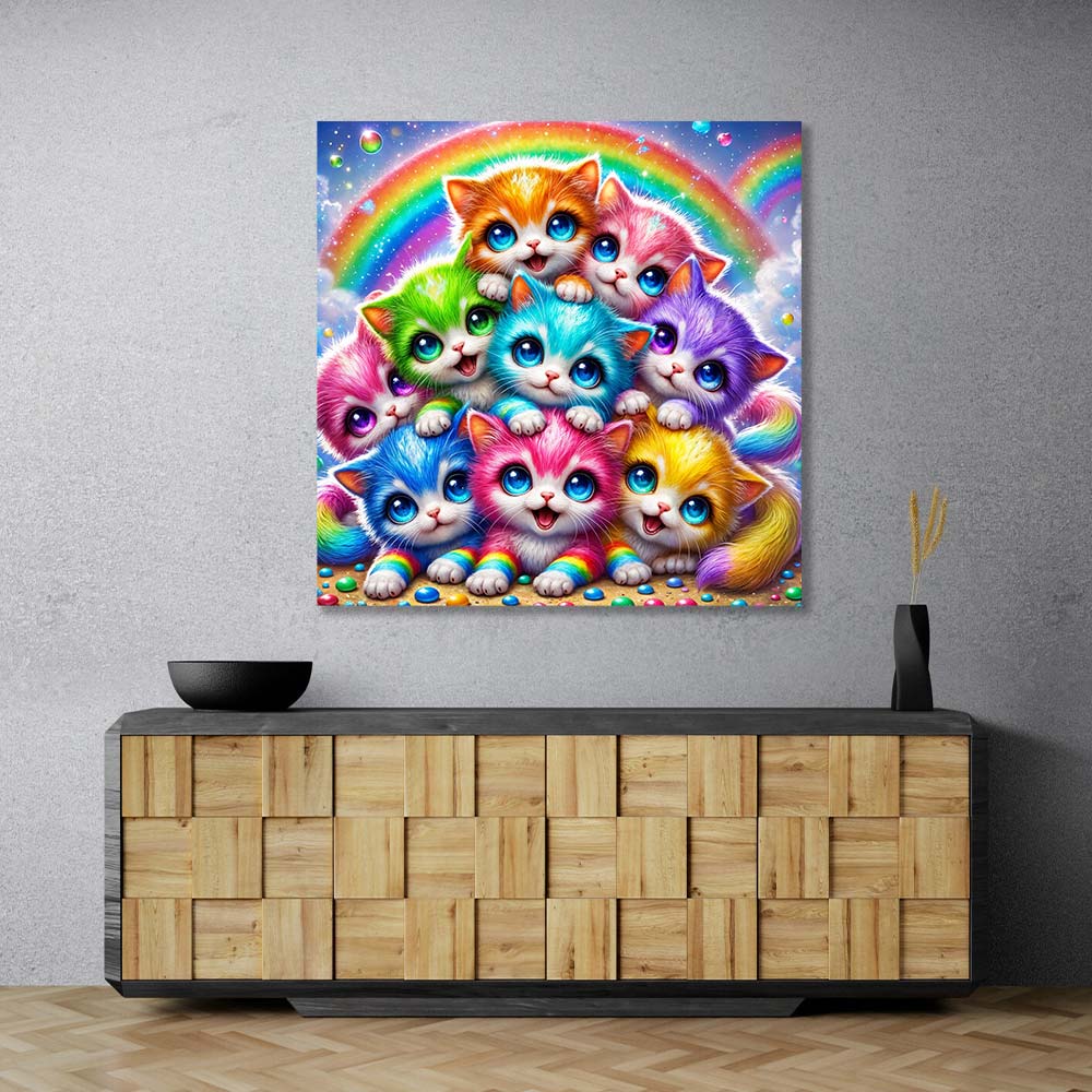 5D Diamond Painting – Rainbow Purrfection, Unique-Diamond