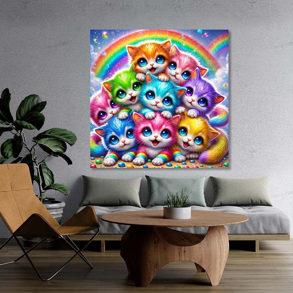5D Diamond Painting – Rainbow Purrfection, Unique-Diamond