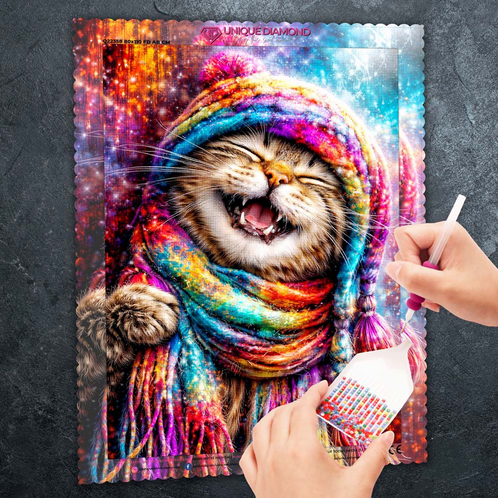 5D Diamond Painting – Rainbow Winter Cat