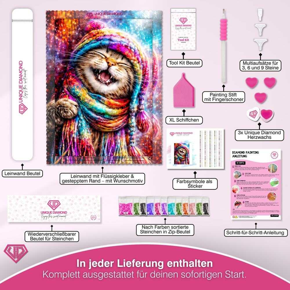 5D Diamond Painting – Rainbow Winter Cat