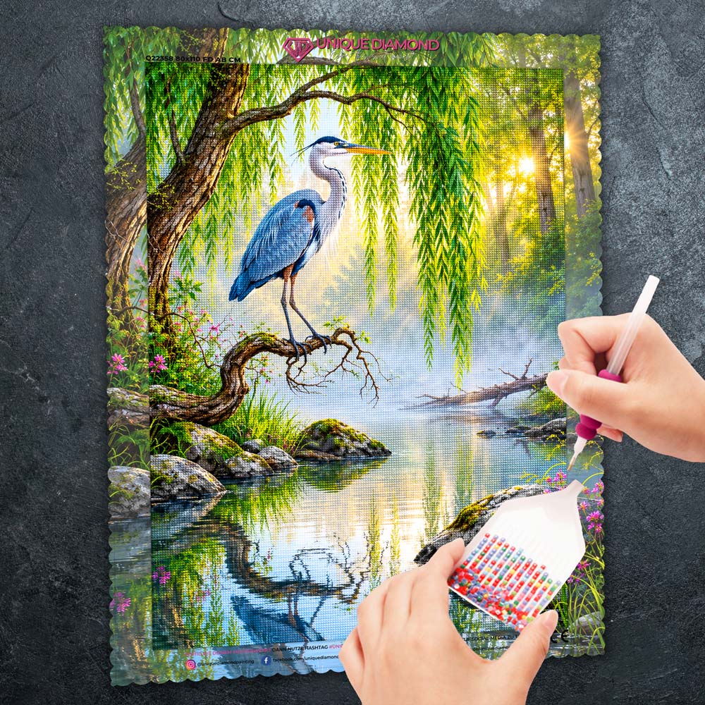 5D Diamond Painting – Reiher am Morgennebel