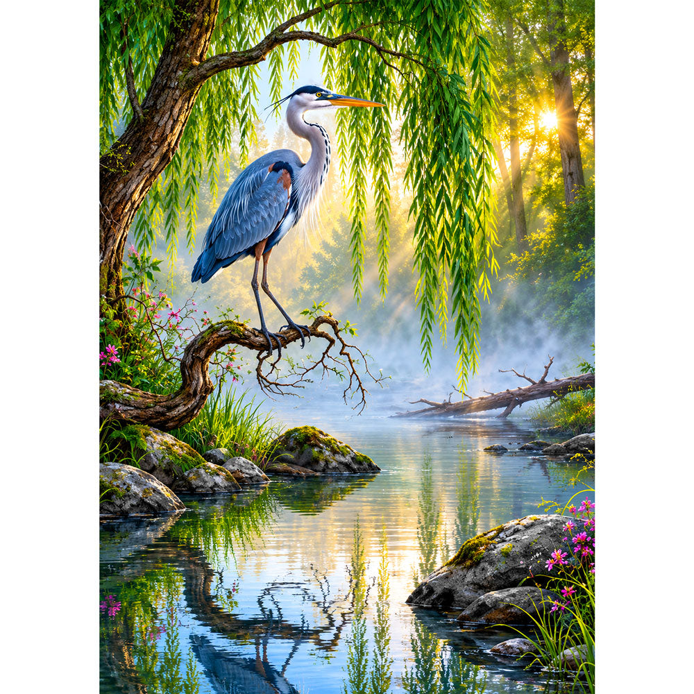 5D Diamond Painting – Reiher am Morgennebel | Unique Diamond