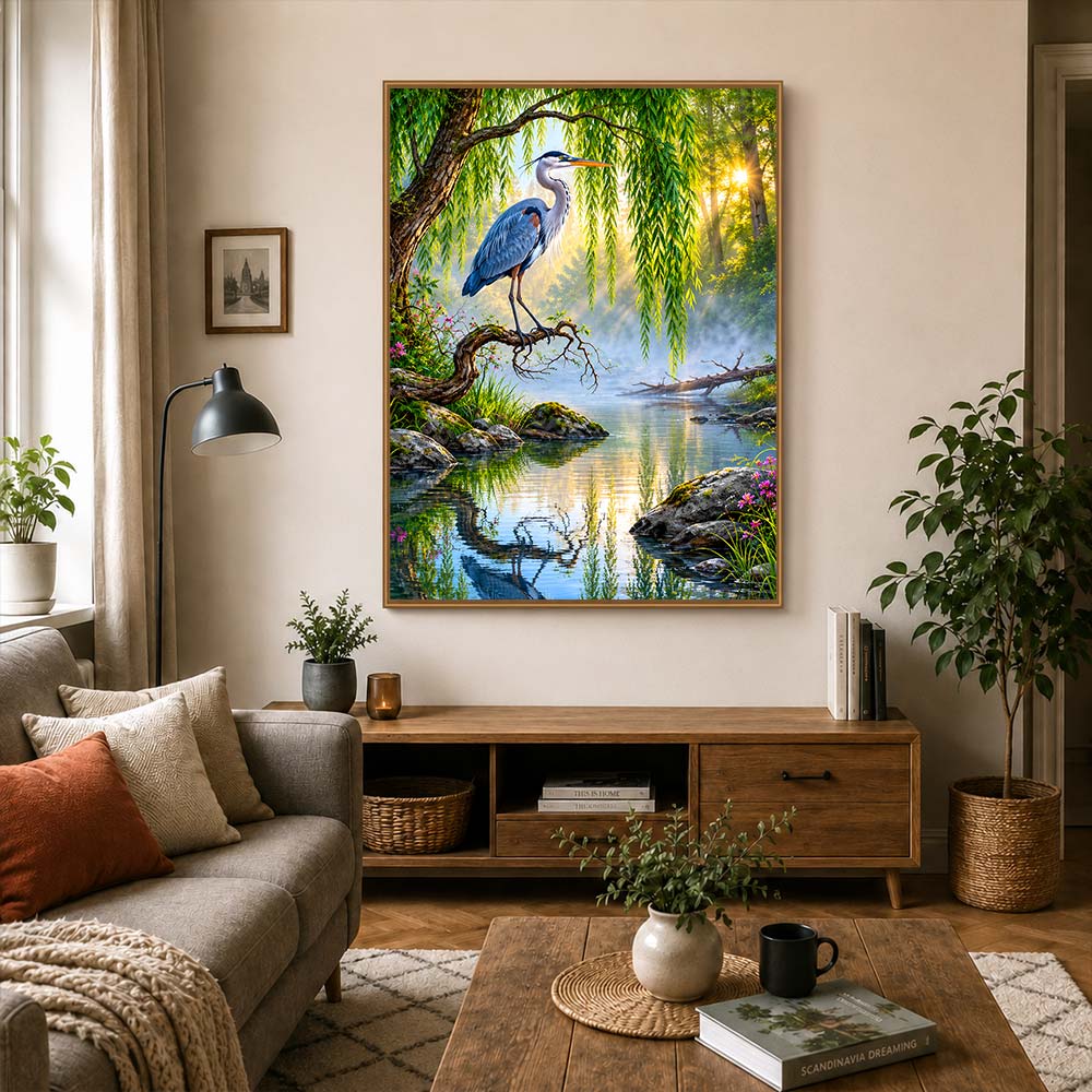 5D Diamond Painting – Reiher am Morgennebel